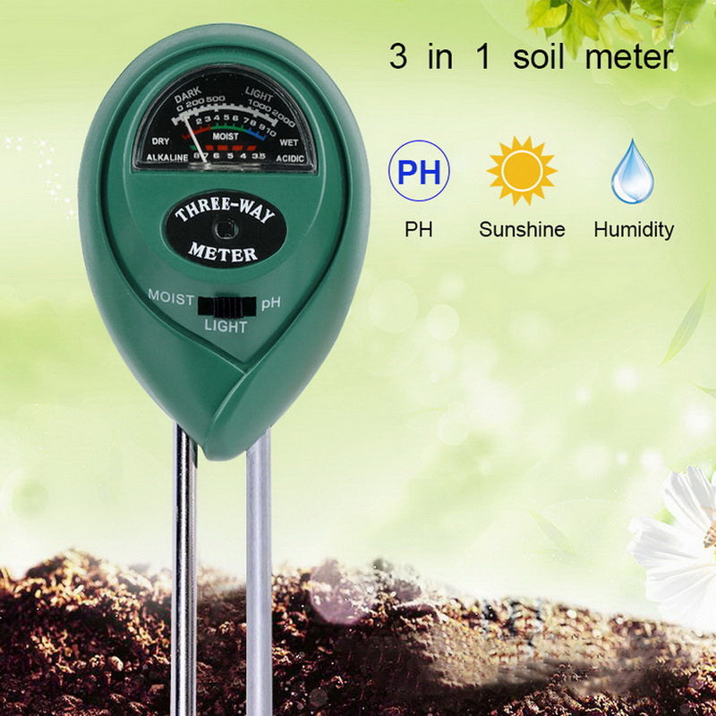3 i 1 Jord Vatten Fuktighet PH-mätare Surhet Fuktighet Solljus Ljus PH-test Trädgårdsväxter Blommor Fukttestare