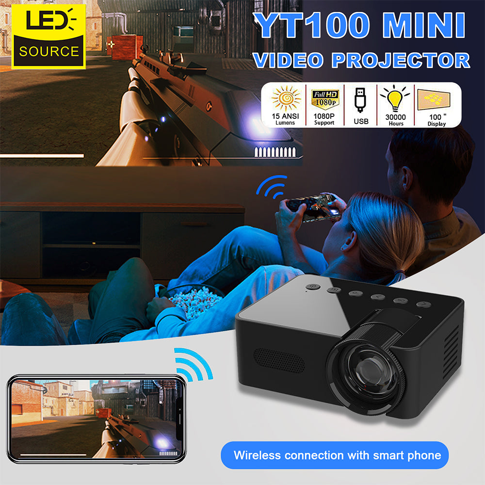 YT100 Hem Mini Bärbar Projektor USB-Strömförsörjning HD Trådlös